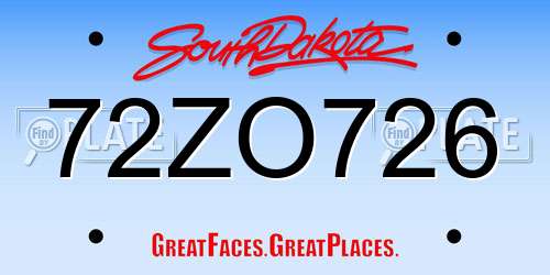 72ZO726 South Dakota License Plate