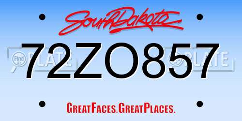 72ZO857 South Dakota License Plate