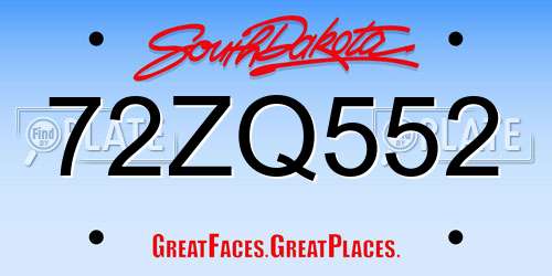 72ZQ552 South Dakota License Plate