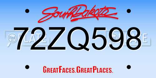 72ZQ598 South Dakota License Plate