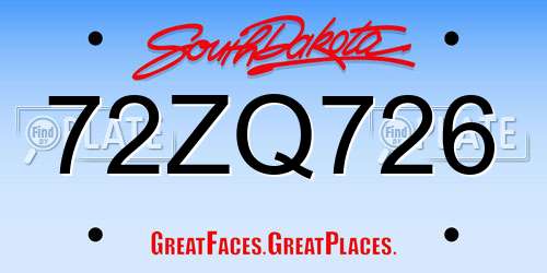 72ZQ726 South Dakota License Plate
