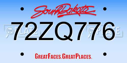 72ZQ776 South Dakota License Plate