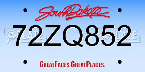 72ZQ852 South Dakota License Plate