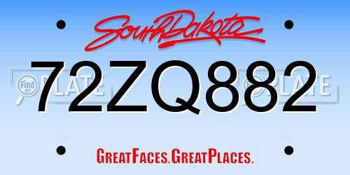 72ZQ882 South Dakota License Plate