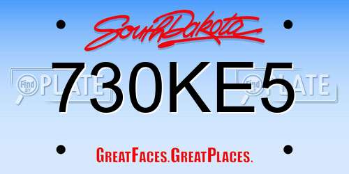 730KE5 South Dakota License Plate