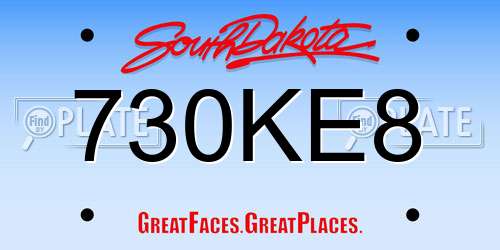 730KE8 South Dakota License Plate