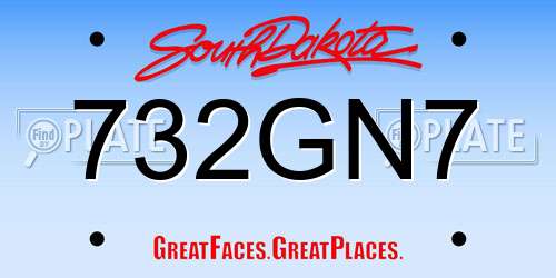 732GN7 South Dakota License Plate