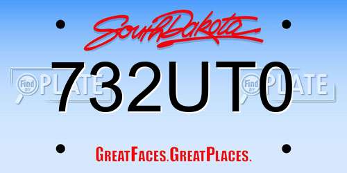 732UT0 South Dakota License Plate