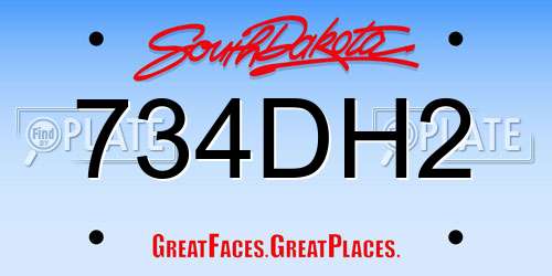 734DH2 South Dakota License Plate