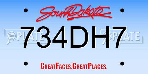 734DH7 South Dakota License Plate