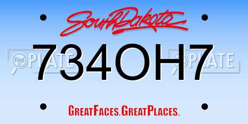 734OH7 South Dakota License Plate