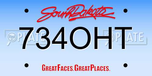 734OHT South Dakota License Plate