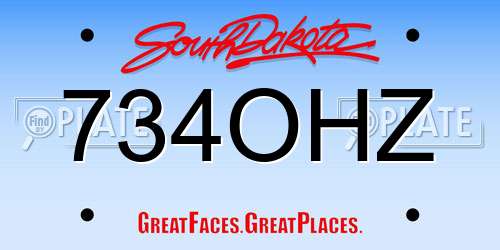 734OHZ South Dakota License Plate