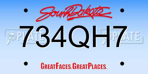 734QH7 South Dakota License Plate