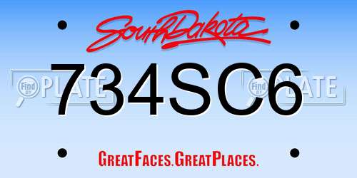 734SC6 South Dakota License Plate
