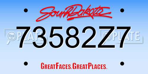 73582Z7 South Dakota License Plate