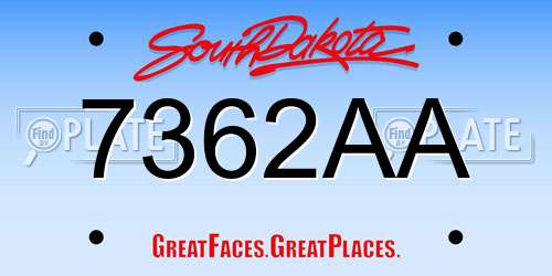7362AA South Dakota License Plate