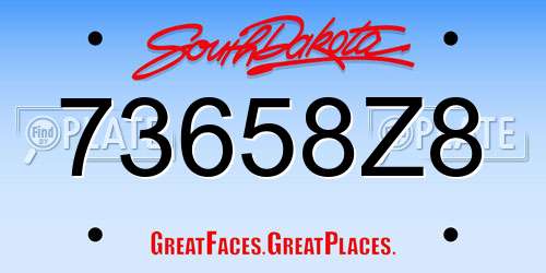 73658Z8 South Dakota License Plate