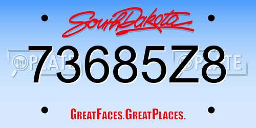 73685Z8 South Dakota License Plate