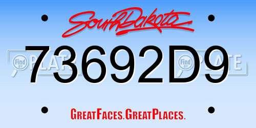 73692D9 South Dakota License Plate