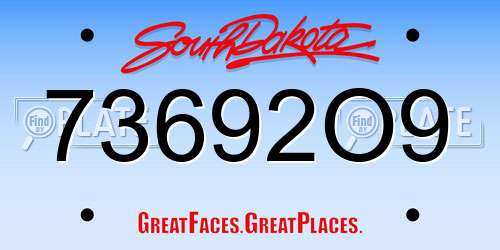 73692O9 South Dakota License Plate