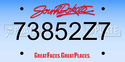 73852Z7 South Dakota License Plate