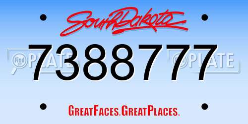 7388777 South Dakota License Plate