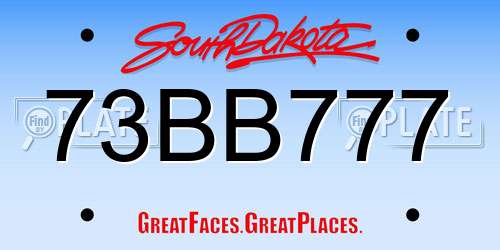 73BB777 South Dakota License Plate