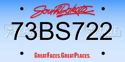 73BS722 South Dakota License Plate