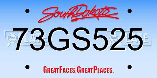 73GS525 South Dakota License Plate