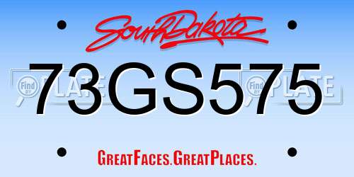 73GS575 South Dakota License Plate