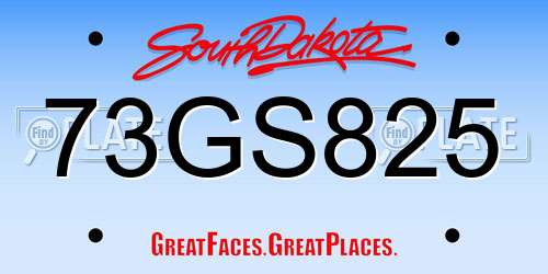 73GS825 South Dakota License Plate
