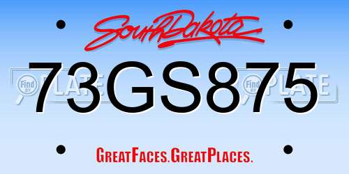 73GS875 South Dakota License Plate