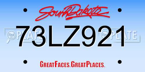 73LZ921 South Dakota License Plate