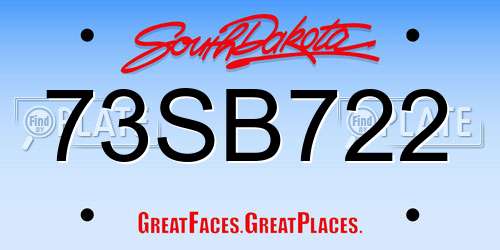 73SB722 South Dakota License Plate