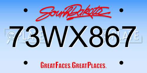 73WX867 South Dakota License Plate