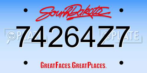 74264Z7 South Dakota License Plate