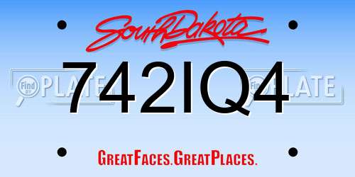 742IQ4 South Dakota License Plate