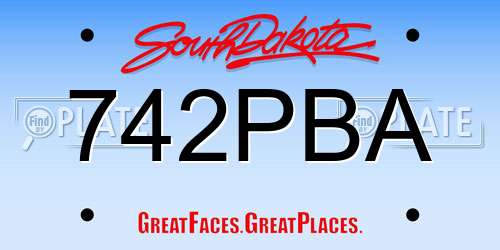 742PBA South Dakota License Plate