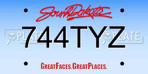 744TYZ South Dakota License Plate