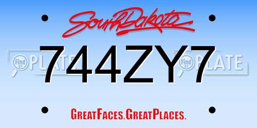 744ZY7 South Dakota License Plate