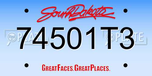 74501T3 South Dakota License Plate