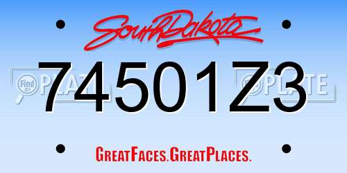 74501Z3 South Dakota License Plate