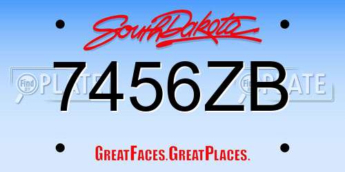 7456ZB South Dakota License Plate