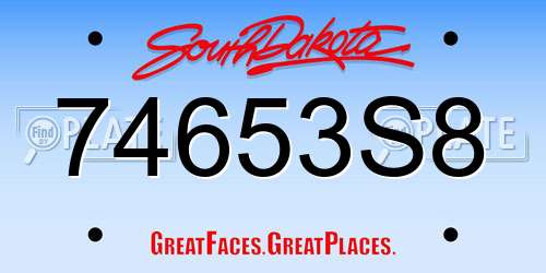 74653S8 South Dakota License Plate