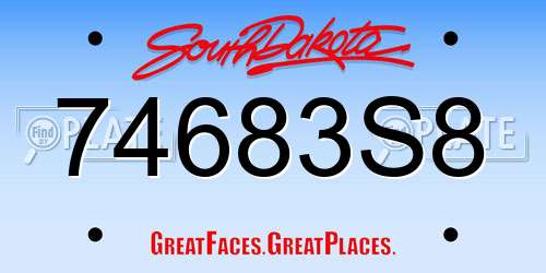 74683S8 South Dakota License Plate