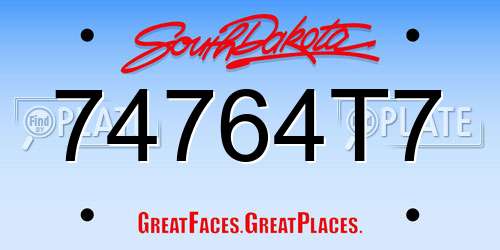 74764T7 South Dakota License Plate