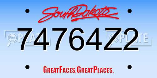 74764Z2 South Dakota License Plate