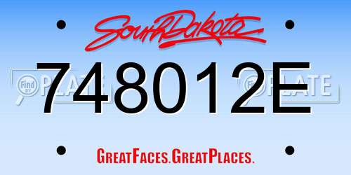 748012E South Dakota License Plate