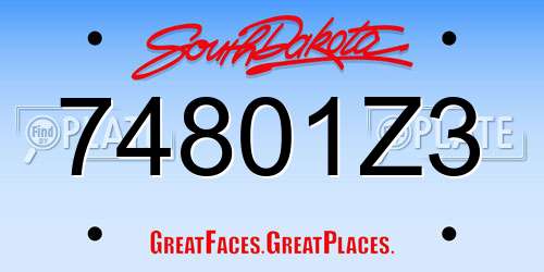 74801Z3 South Dakota License Plate